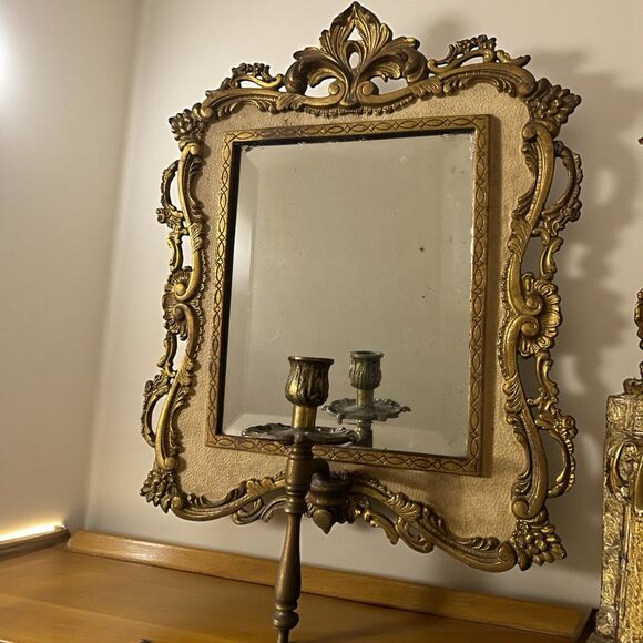 2 Brass Rococo Baroque Style Beveled Mirror & Candle Wall Sconce N.B & I.W. 2000 - Picture 2 of 6